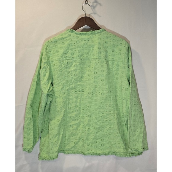 ANNE CARSON Woman Lime Green Eyelet Embroidered Cotton Jacket‎ 1X - Picture 2 of 4